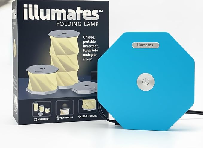 Origami Expanding Foldable LED Desk Lamp – USB Rechargeable & Portable - Dimmable Touch Control Light with Adjustable Height up to 5 1/2 for Office, Travel, Bedside - Sleek & Modern Design (Sky)