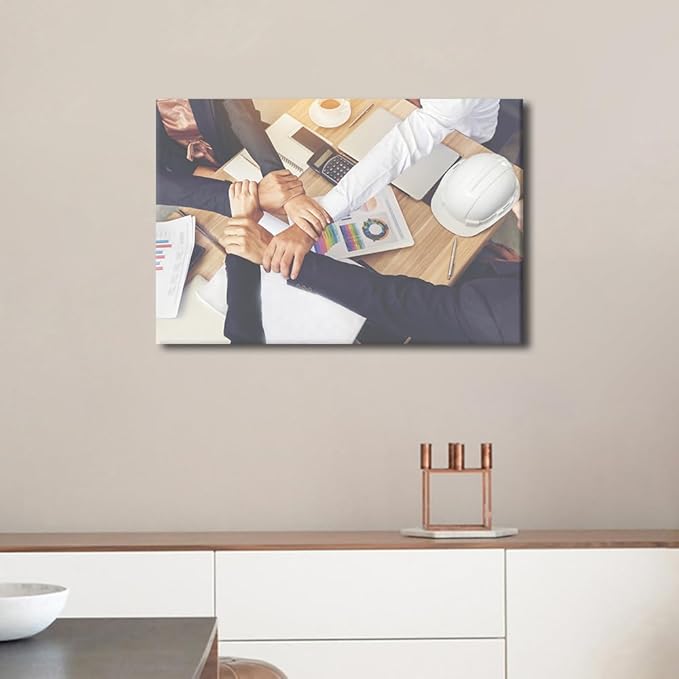 TUMOVO Wall Art For Office Team Hands Holding Pictures 1 Panel Inspirational Wall Art Positive Modern Decor Poster Canvas Print (16" Wx24 H)