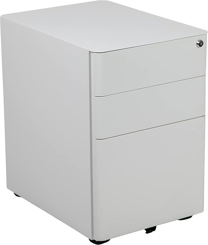 EMMA + OLIVER Modern 3-Drawer Mobile Locking Filing Cabinet Storage Organizer-White