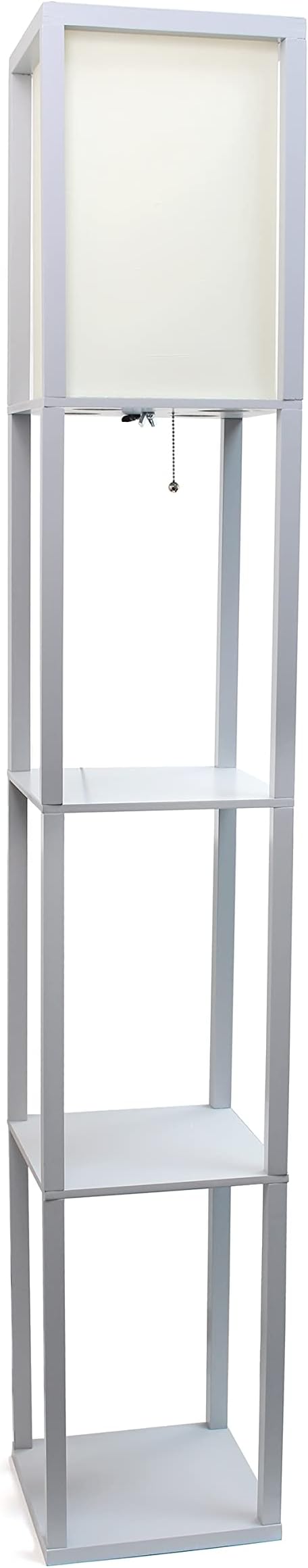 Simple Designs LF1014-GRY Etagere Organizer Storage Shelf Linen Shade Floor Lamp, Gray