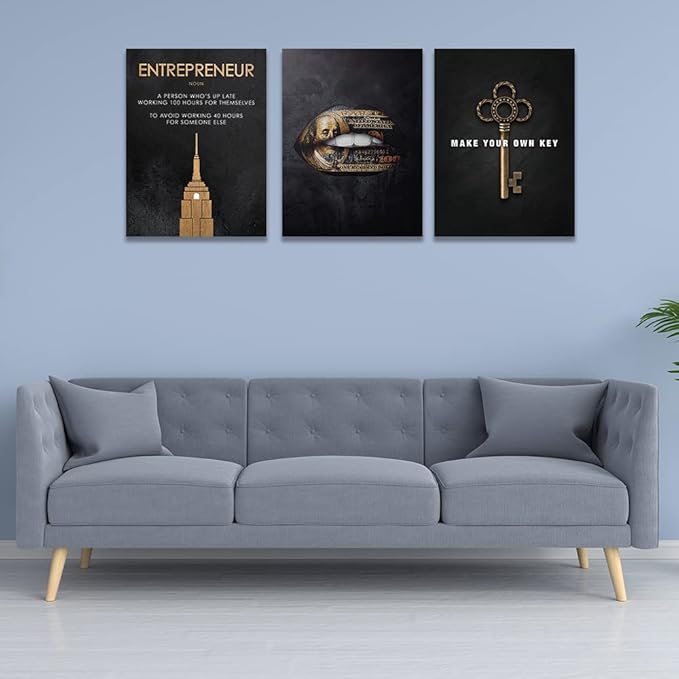 Halioyo Motivational Wall Art Canvas Prints, 3 Panel Entrepreneur Office Wall Art with Inspirational Quotes, Positive Saying Painting Posters for Living Room Bedroom(20x28inch), Ready to Hang