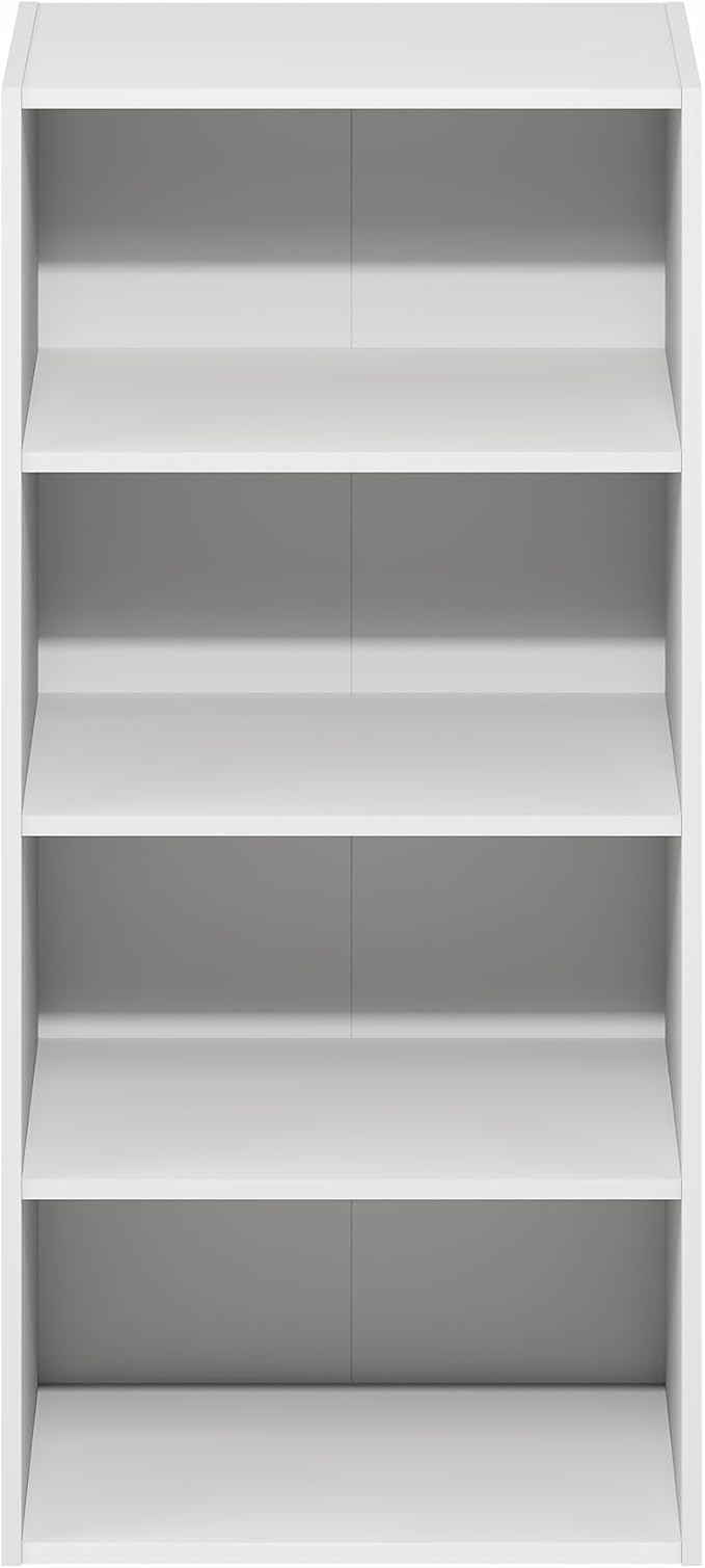Furinno Basic Book Shelf, 4-Tier Bookcase with Open Shelf, Bookshelf, Cube Storage Organizer, 11 x 17 x 35, for Living Room, Bedroom, Home Office, White