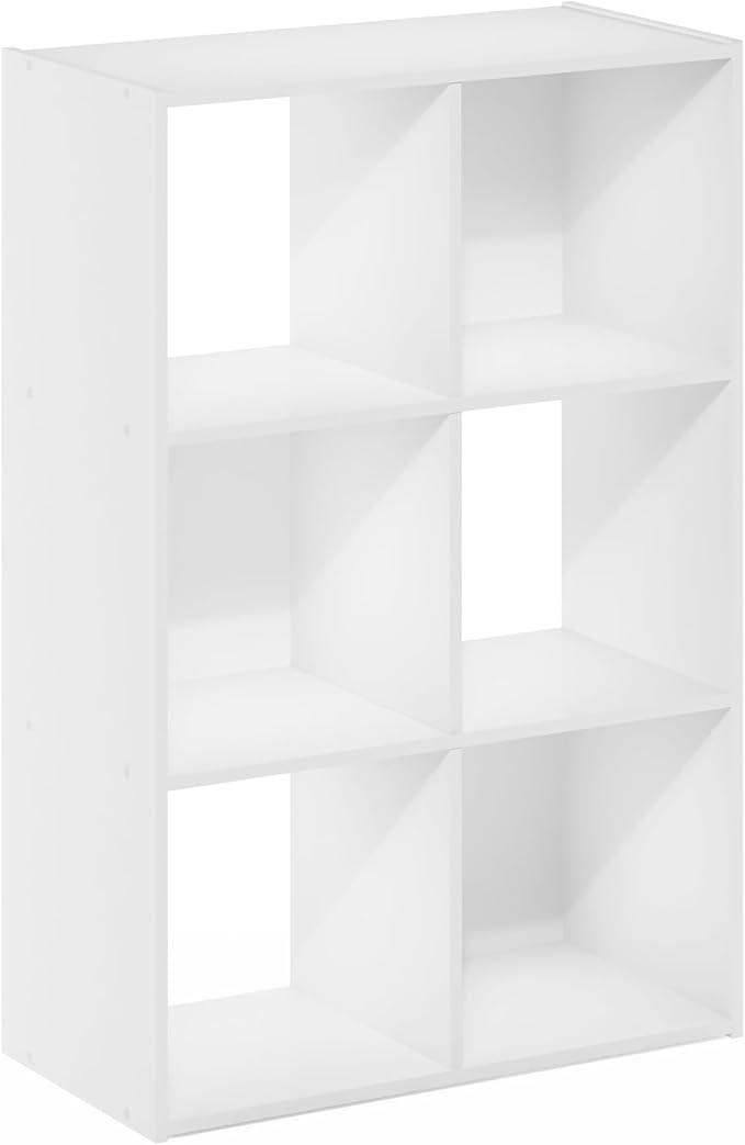 Furinno PELLI Book Shelf, 6 Cube Bookshelf with Open Back & Closed Back Cubes, 3 x 2 Storage Organizer Cabinet, 11.6 x 24.2 x 35.9, for Living Room, Bedroom, Home Office, White