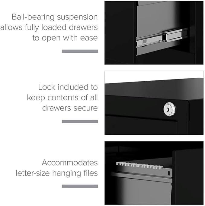 Scranton & Co 22" 4-Drawer Metal Letter Width Vertical Filing Cabinet in Black, Lockable, Sturdy Steel Construction, Office or Home Use, Durable Letter Size File Storage