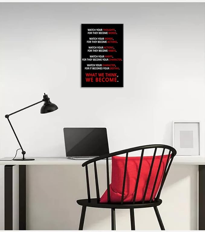 WYJZDZQ8 Inspirational Wall Art Watch Your Thoughts Poster Motivational Quotes Canvas Pictures Canvas Prints Artwork for Living Room Bedroom Gym Office Wall Decor Framed Ready to Hang[12''W X 18''H]