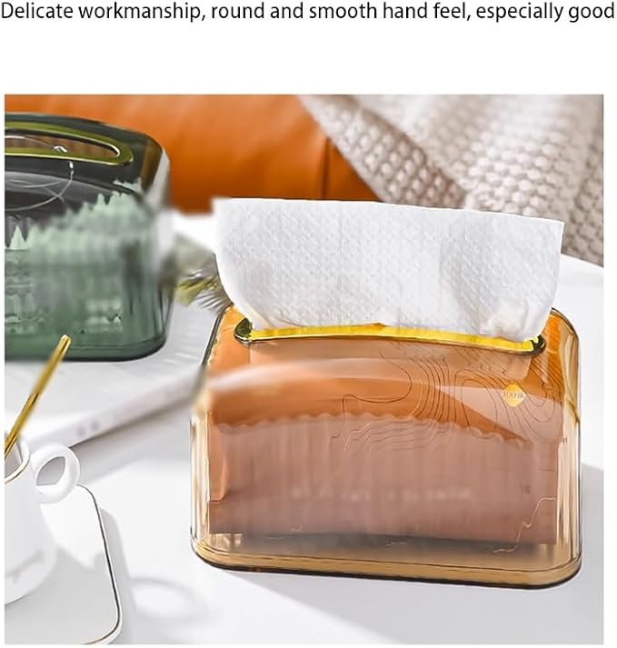 Stylish Tissue Box Spring Tissue Box and High-end Tissue Box Rectangular Tissue Holder for Vanity Bathroom Kitchen Office Room Home Decor Modern Tissue Box (Color : Amber) (White)