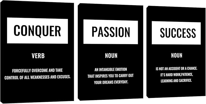 Black and White Canvas Wall Art for Bedroom - Motivational Success Wall Art Painting Wall Decor Modern 3 Pieces Prints Artwork Home Office Decor Inspirational Pictures Poster Framed (36”Wx16”H)