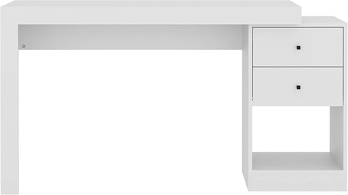 Expandable Desk with Storage Drawers & Open Shelf - Expands from 47 Inch to 57 Inch - White Computer Desk with Printer Space - Modern Home Office Table with Drawers - Techni Mobili Blanco Collection