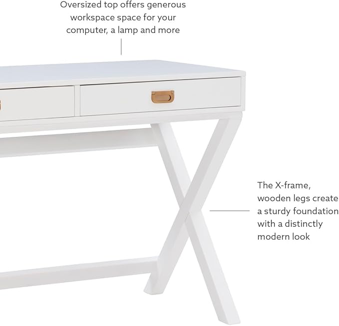 Linon Desk, White, 44"W x 20"D x 30"H