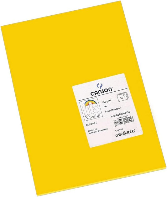 Canson Iris Vivaldi A4 185 GSM Smooth Colour Paper - Buttercup (Pack of 50 Sheets)