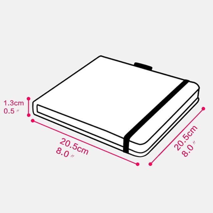 Square 8X8 300gsm Watercolor Journal Hardbound 40pgs（20 Sheets Front Back 2 Textures） Travel Size for Calligrapher Colored Pencil Watercolor Sketch Handmade Cloth Cover Notebook Doodle