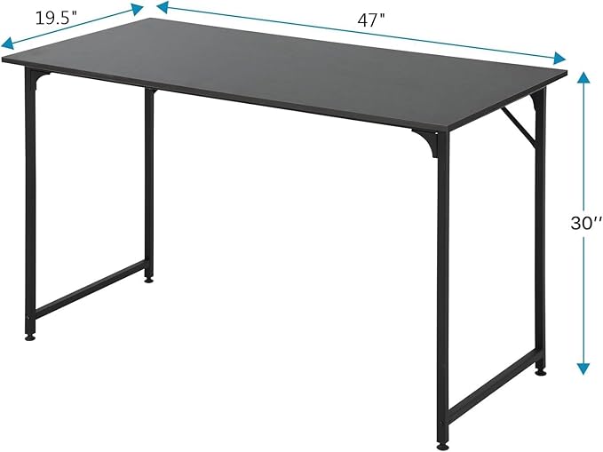Dkelincs 47 Inch Computer Desk Home Office Desk Gaming Writing Desk Modern Simple Style Study Work Table with Metal Frame, Large Legroom, Adjustable Feet, Water-Resistant, Black