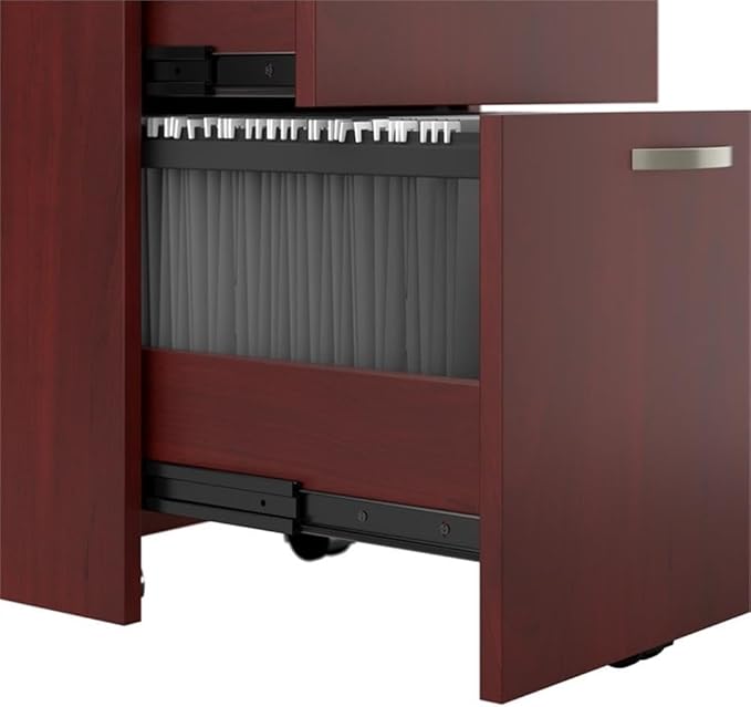Bush Business Furniture Office in an Hour 3 Drawer Rolling File Cabinet in Hansen Cherry | Mobile Under Desk Drawers for Letter, Legal, and A4-Size Document Storage