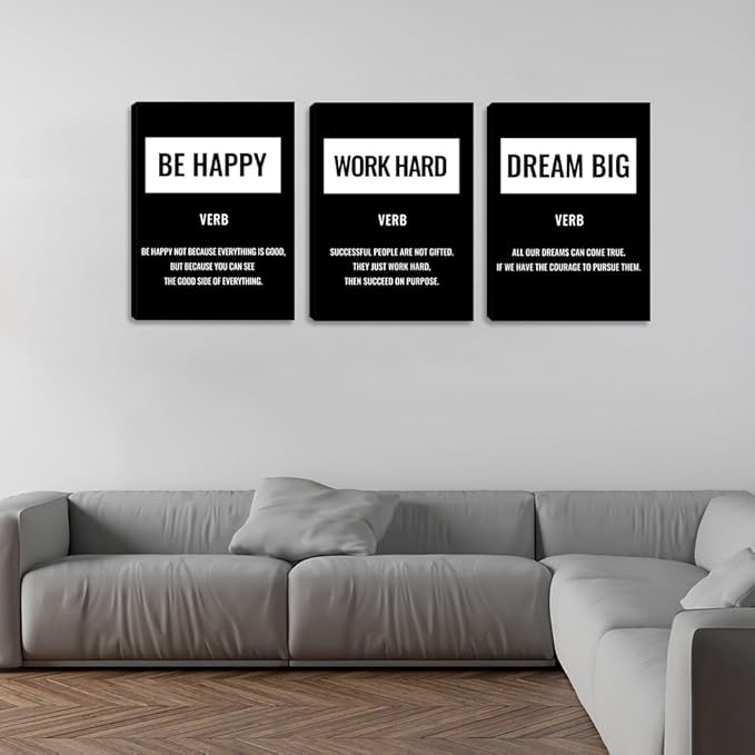 3 Pieces Office Wall Decor Inspirational Positive Canvas Wall Art Poster Inspiring Quote Picture Painting Framed Artwork Prints Motivational Poster Wall Art Decor for Living Room Bedroom (48" Wx24 H)