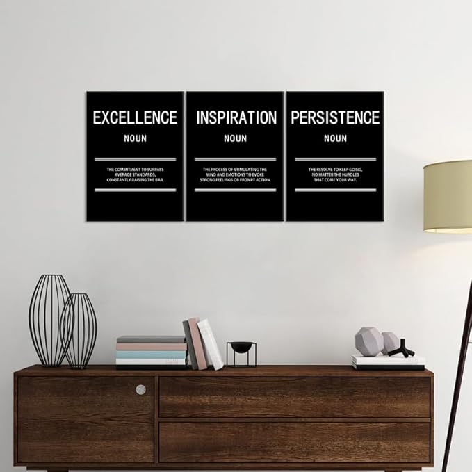 Inspirational Wall Art for Office Inspiration Excellence Persistence Motivational Creation Print Canvas Poster Painting Modern Inspiring Artwork for Home Living Room Stretched and Framed[36''Wx 16''H]