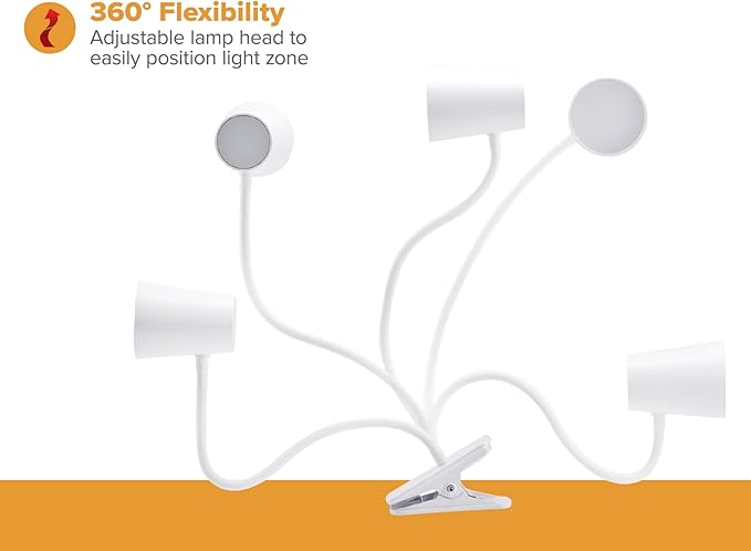 Bostitch Office Adjustable LED Clamp Light, Compact Design, Flexible Neck, Flicker Free, Suction Cups for Stable Installation, White (LED2103)