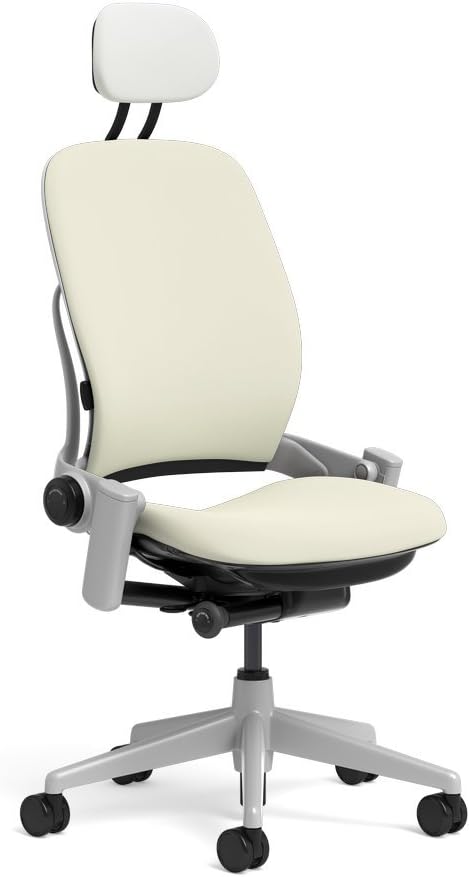 Steelcase Leap Task Chair: Platinum Base - Armless - Headrest - Hard Floor Casters