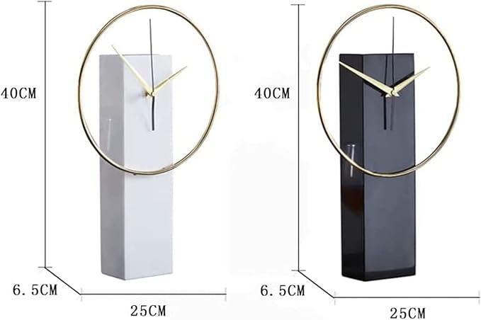 Chic Creative Light Luxury Table Clock, Stable Marble Desk Clock for Home Office Decor, Simple Metal Dial Design Tabletop Clock Shelf Clock (White)