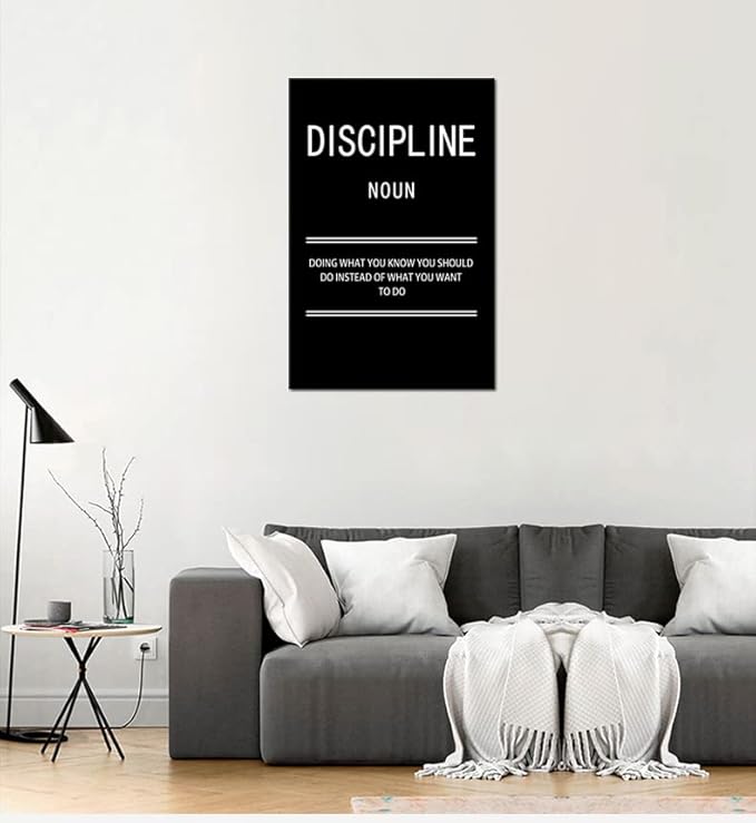 Motivational Discipline Noun Wall Art Poster Inspirational Canvas Positive Wall Art Quotes Discipline Canvas Artwork Picture Print Framed for Home Office Living Room Gym Wall Decor[24''W X 36''H]