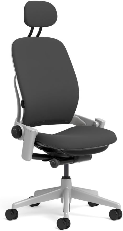 Steelcase Leap Task Chair: Platinum Base - Armless - Headrest - Hard Floor Casters