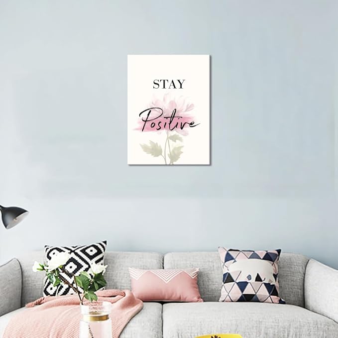 Inspirational Wall Art Office Inspirational Quotes Canvas Prints Painting Modern Pink Flowers Pictures Motivational Wall Decor Living Room Home Decoration Framed Ready to Hang- 18''W x 24''H