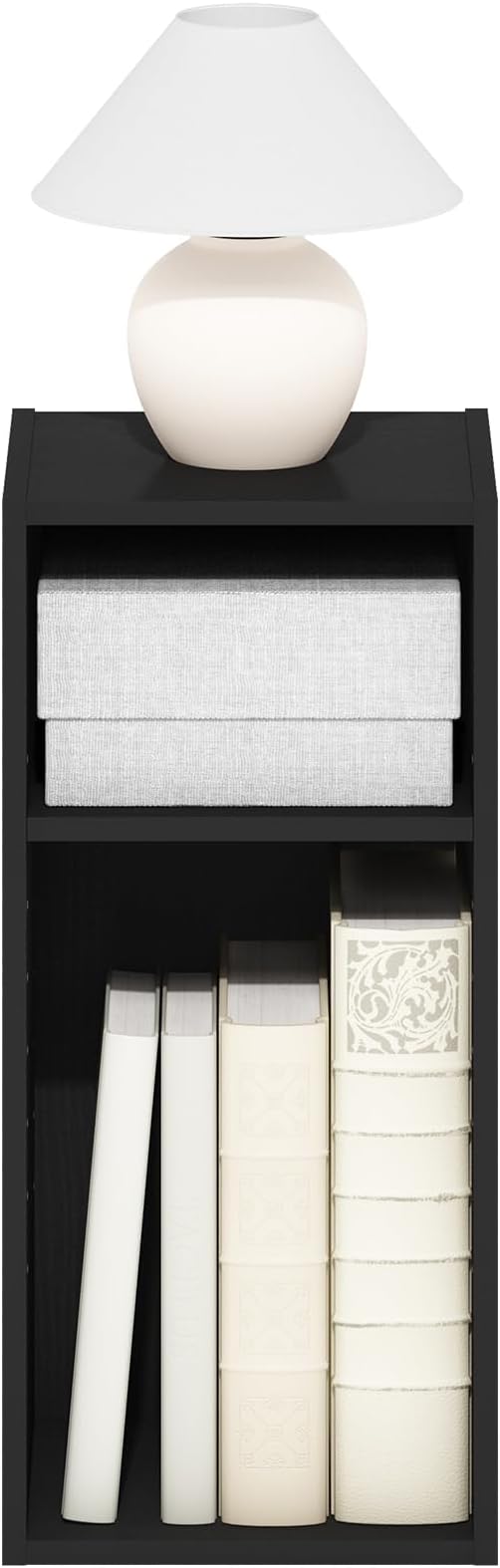 Furinno Fulda Book Shelf, 2-Tier Narrow Bookshelf, Bookcase with 10-in Width Storage Shelf, 9.3 x 9.8 x 21.2, for Living Room, Bedroom, Home Office, Darkwood