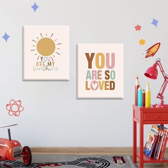 CHDITB Boho Rainbow Nursery Wall Decor, Baby Shower Nursery Decor Kids Room Decor You Are So Loved Rainbows Classroom Wall Decor, Set Of 6(8”X10”) Alphabet Weather Art Print Girl Boy School Decor