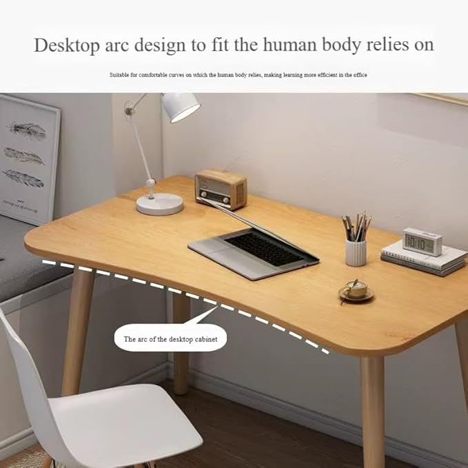 Modern Wooden Computer Desk, Curved Edge Design, Natural Oak Finish (Nordic Maple Color, 32 * 16 * 29.2)