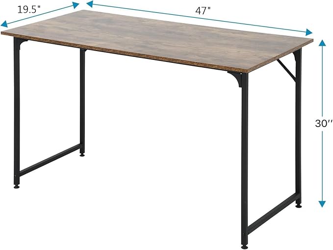 Dkelincs 47 Inch Computer Desk Home Office Desk Gaming Writing Desk Modern Simple Style Study Work Table with Metal Frame, Large Legroom, Adjustable Feet, Water-Resistant, Vintage