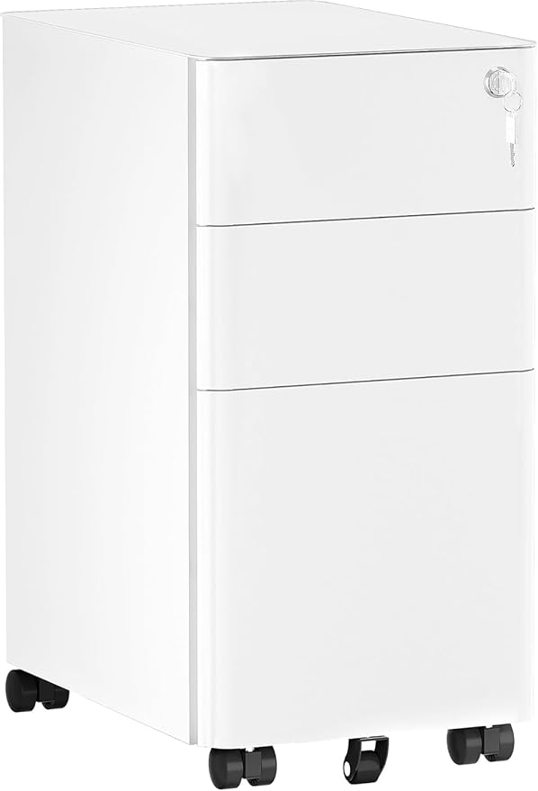 YITAHOME 3-Drawer Mobile File Cabinet, Lockable Filing Cabinet for Home Office, Pre-Assembled Office Storage Cabinet for A4/Letter/Legal, White