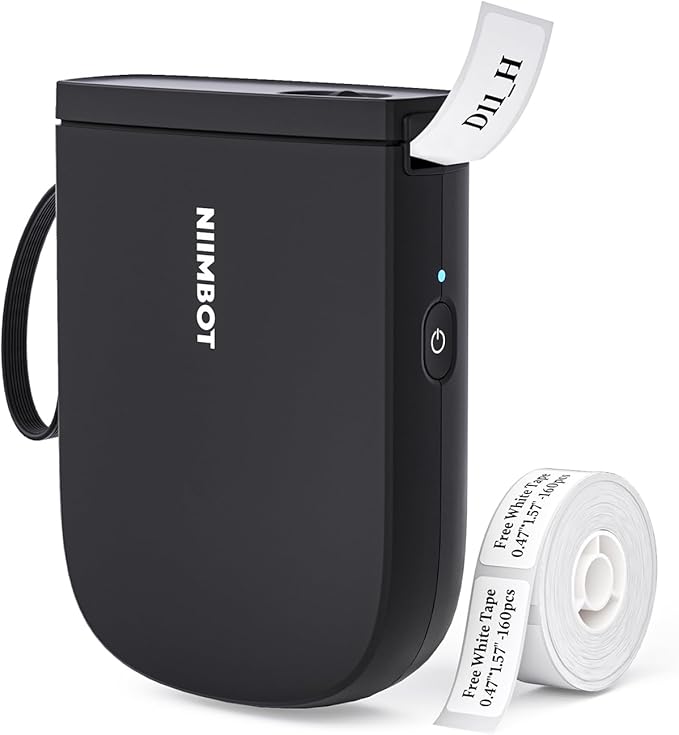NIIMBOT 300 DPI D11 Label Maker Machine with 1 Tape, Mini Portable Label Printer, Bluetooth Thermal Label Printer Sticker Labeler for Office Home Kitchen School Organization, Black