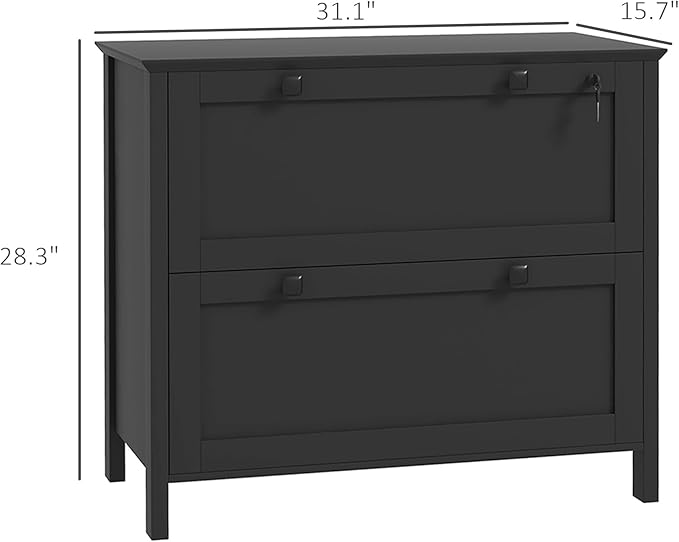 2 Drawer File Cabinet with Lock, Home Office Filing Organizer, for Letter Legal A4 Size Labeled Folders File Folder Storage, Wood Lateral Filing Cabinet (Black-W31.1*D15.7*H28.3in)