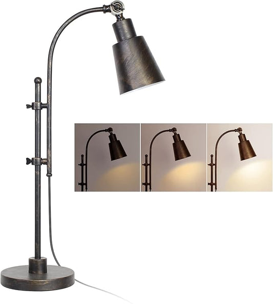 Metal Desk Lamp Rustic Task Lamp Black Adjustable, Industrial Style Lamp with On/Off Switch, Vintage Work Reading Lamp for Bedroom, Study Room &Office, ETL Certificate. (Black)