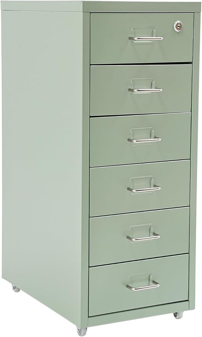 6 Drawer File Cabinet with Lock Vertical Filing Storage Cabinet Home Office Metal Vertical File Cabinets for Letter Legal A4 File Size, Assembly Required (Green, 6 Drawer)