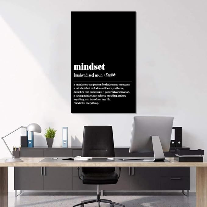 Yatsen Bridge Inspirational Office Wall Art Mindset Is Everything Canvas Print Black and White Motivational Positive Quotes Poster Entrepreneurs Home Decoration, 24" x 36"