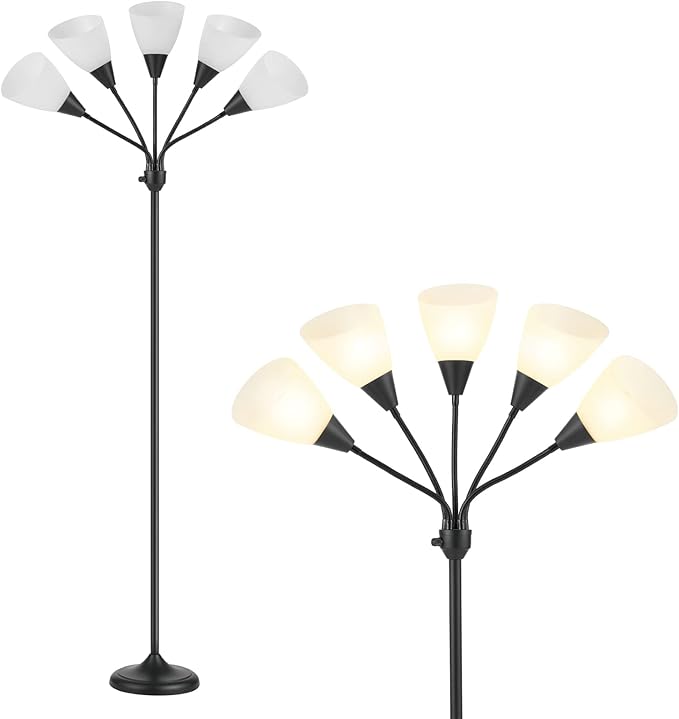 HonoDing Medusa Floor Lamps Standing Lamps 5 Heads Adjustable Reading Light Large Shade Use E26 A19 Bulb Floor Lamps for Living Room Bedroom (Black)