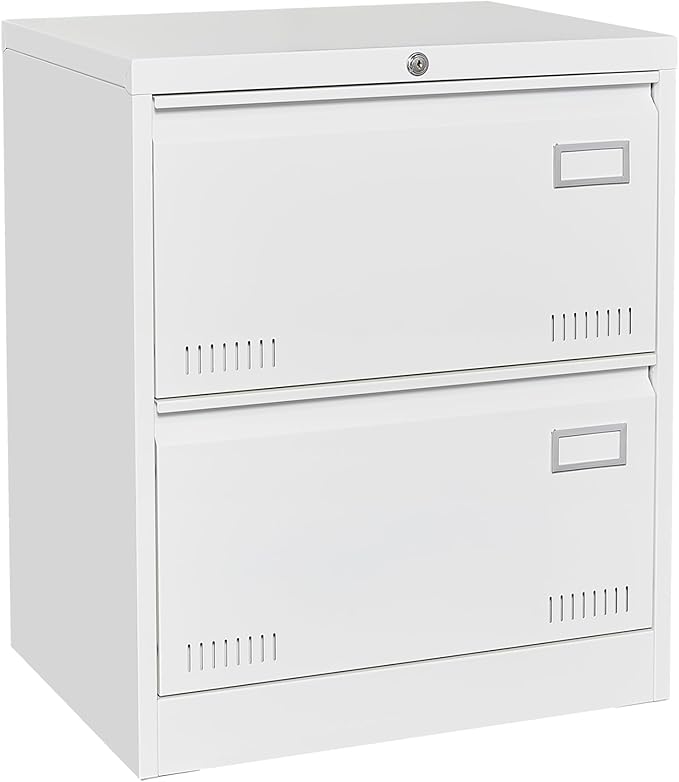 Office lateral File cabinets Filing Cabinet Cabinet with Lock, Locking Metal File Cabinets with 2 Drawers Office Cabinet for Legal/Letter/A4/F4 Home Office Steel Lateral File Drawers (White)