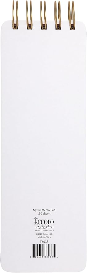Eccolo Tall Spiral Memo Pad, 300 Pages, 150 Sheets, Double Spiral Binding, Office Essentials for Work, List Notepad for Students, Class, and Shopping, I Heart Lists (Gold, 3x8.5 inches)