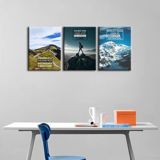 Motivational Wall Art 3 Panel Prints Canvas with Uplifting Phrases & Vibrant Images Inspirational Wall Decor Framed Ready to Hang for Office Wall Decor, Living Room & Bedroom Decor [36''Wx 16''H]