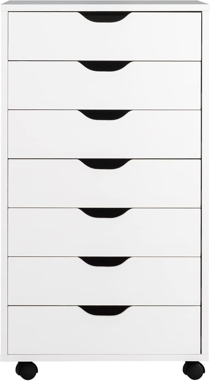 7 Drawers Filing Cabinet, Vertical File Cabinet for Home Office, Mobile Under Desk Office Storage Cabinets with Wheels (White, 7 Drawers)