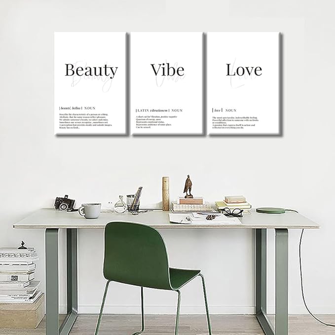 Office Wall Decor 3 Pieces Minimalist Wall Art Motivational Inspirational Posters and Prints Canvas Framed Artwork for Home Walls Beauty Vibe Love Poster Modern Wall Hanging, 42" Wx20 H
