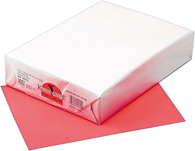 Pacon Kaleidoscope Colored Copy/Laser Paper, Coral Red, 24lb, Letter, 500 Sheets (P102212)