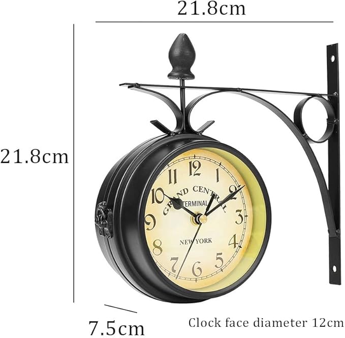 Clock for Bedroom Double Sided Wall Clock Retro Mute Clock Metal Iron Wall Mounted Home Decor Garden Coffee Bar Decoration Wall Clock Office Decor Wall Clock (A)
