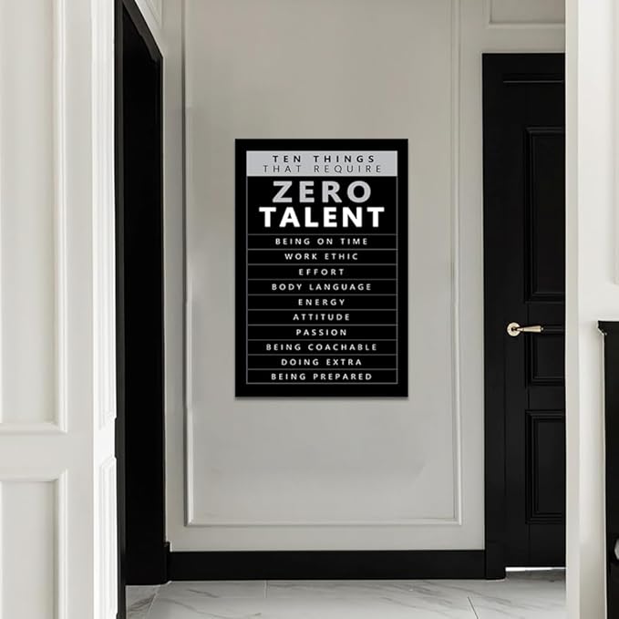 Black and White Inspirational Framed Office Wall Art Ten Things That Need Zero Talent Motivational Canvas Paintings Ready to Hang-24x36 inches