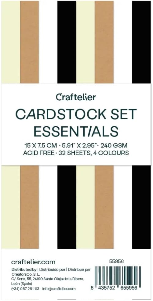 Craftelier - Essentials Color Cardstock | Pack of Colored Cardstock | Colored Paper for Crafts, Scrapbooking, DIY Projects | 32 Sheets, Double-Sided, 5.91" x 2.95", 8.47oz