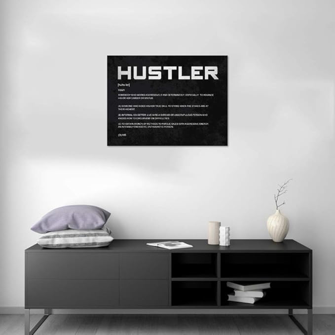 Office Inspirational Canvas Wall Art Hustler Noun Painting Motivational Entrepreneur Quotes Modern Inspiring Hustle Pictures Posters Prints Artwork Home Decor for Living Room Framed (18”Hx24”W)