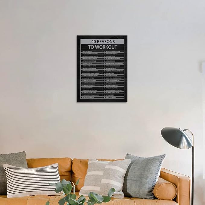 Inspirational Wall Art 40 Reasons to Workout Motivational Office Pictures Prints on Canvas Inspiring Entrepreneur Quotes Posters Painting Framed Artwork for Office Gym Home Wall Decor[18" W x 24" H]