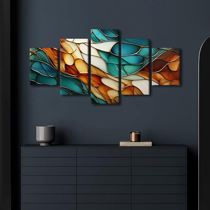 Canvas Wall Art for Living Room Modern Abstract Texture Poster Prints on Canvas Minimalist Enthusiasts Office Wall Decor 5 Panel Wall Art for Room Decor Stretched and Framed Ready to Hang 60x32 in