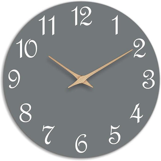 Mosewa Wall Clock Silent Non Ticking Decorative for Bedroom Bathroom Office Living Room Battery Operated Gray Wood Modern Simple(10 Inch)