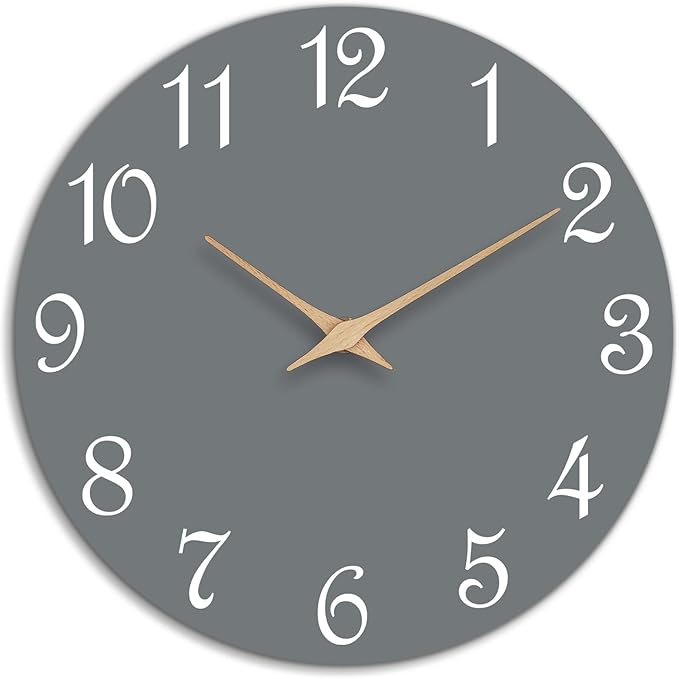 Mosewa Wall Clock Gray Battery Operated Silent Non Ticking Simple Modern Wood Clock Decorative for Bedroom Living Room Home (8.2 Inch)